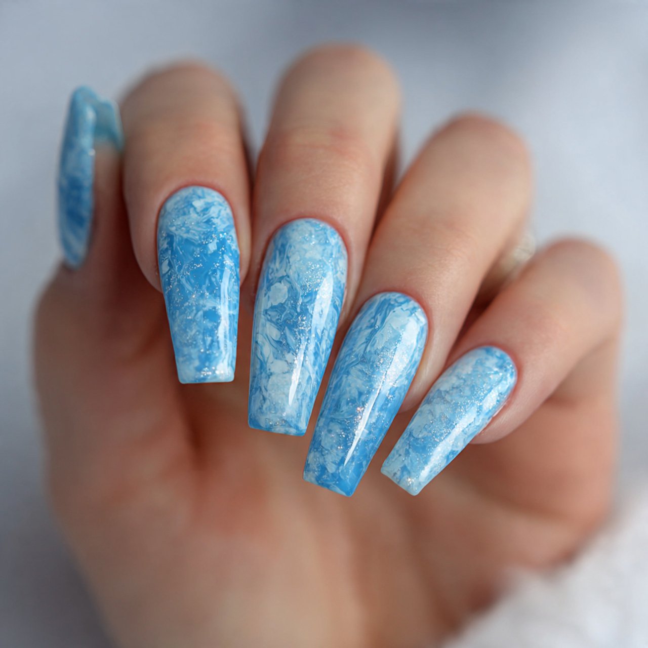 icy blue glazed nails
