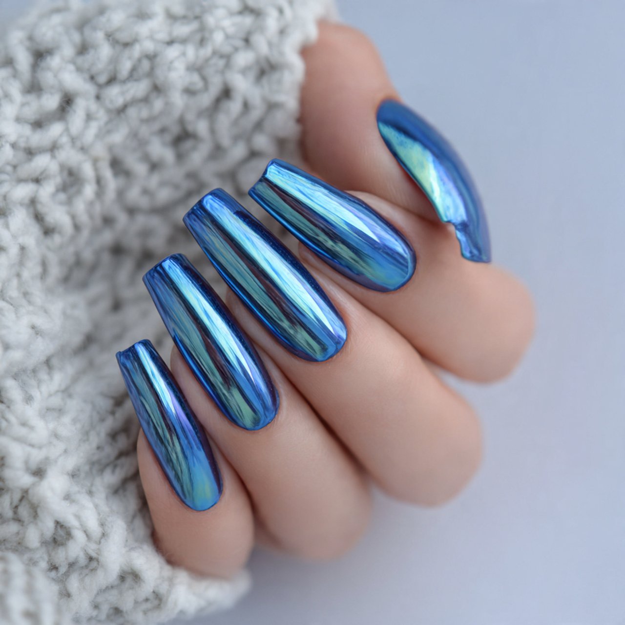 icy blue mirror chrome nails