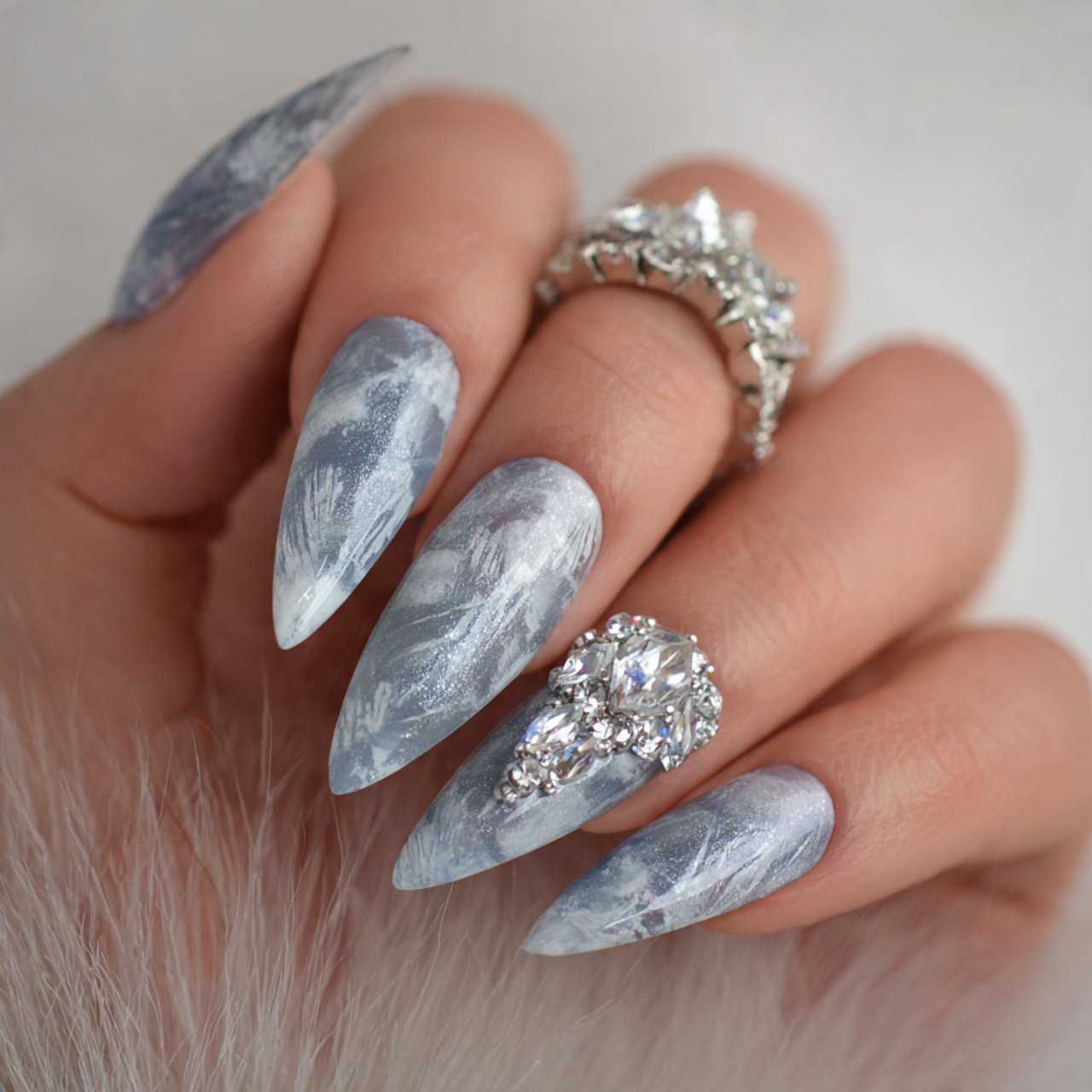 icy silver glaze formal nails