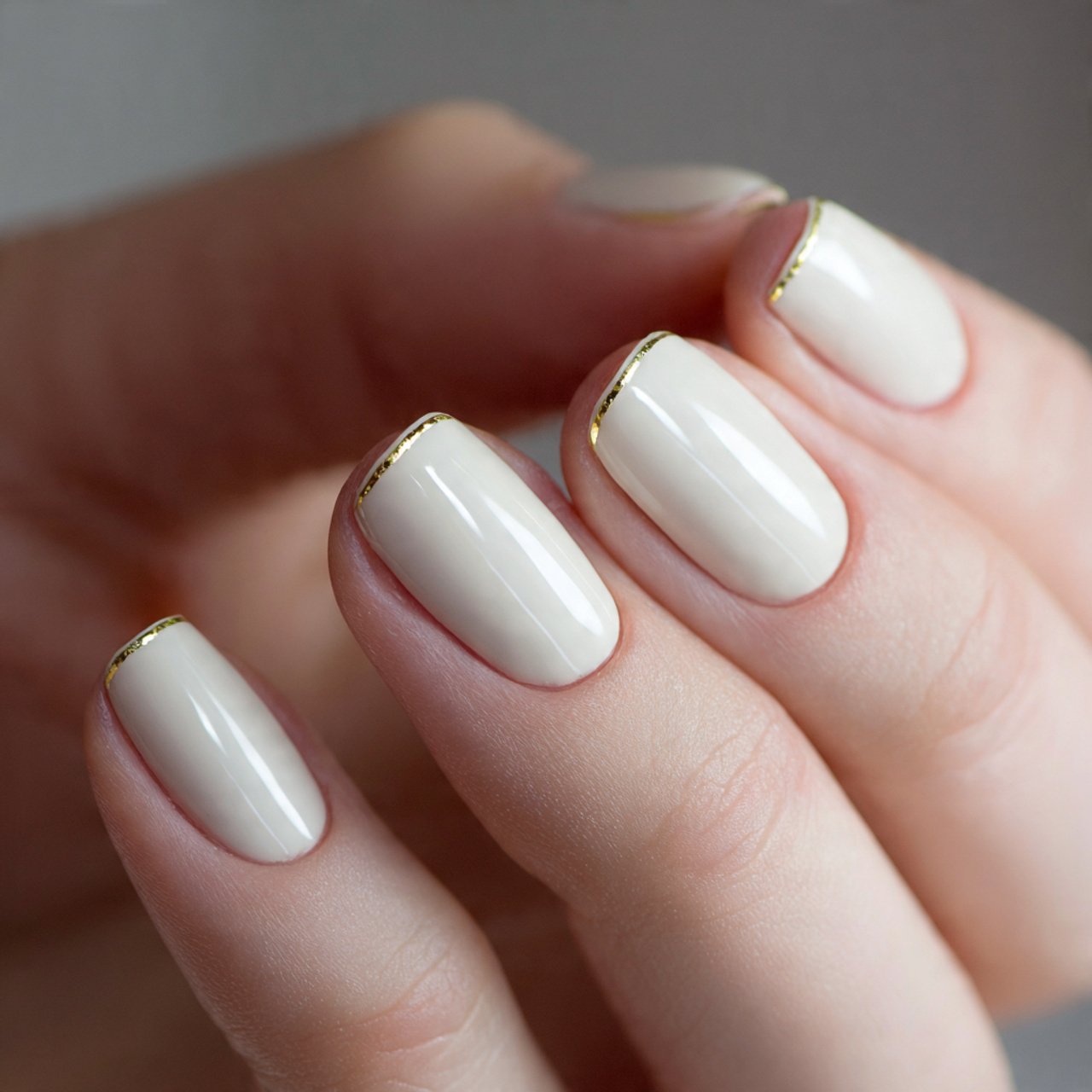 ivory nails with fine gold line detail nails