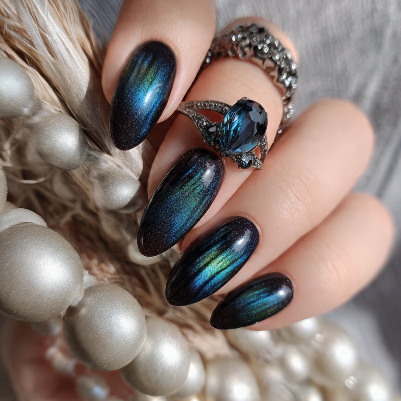 korean cat eye velvet nails