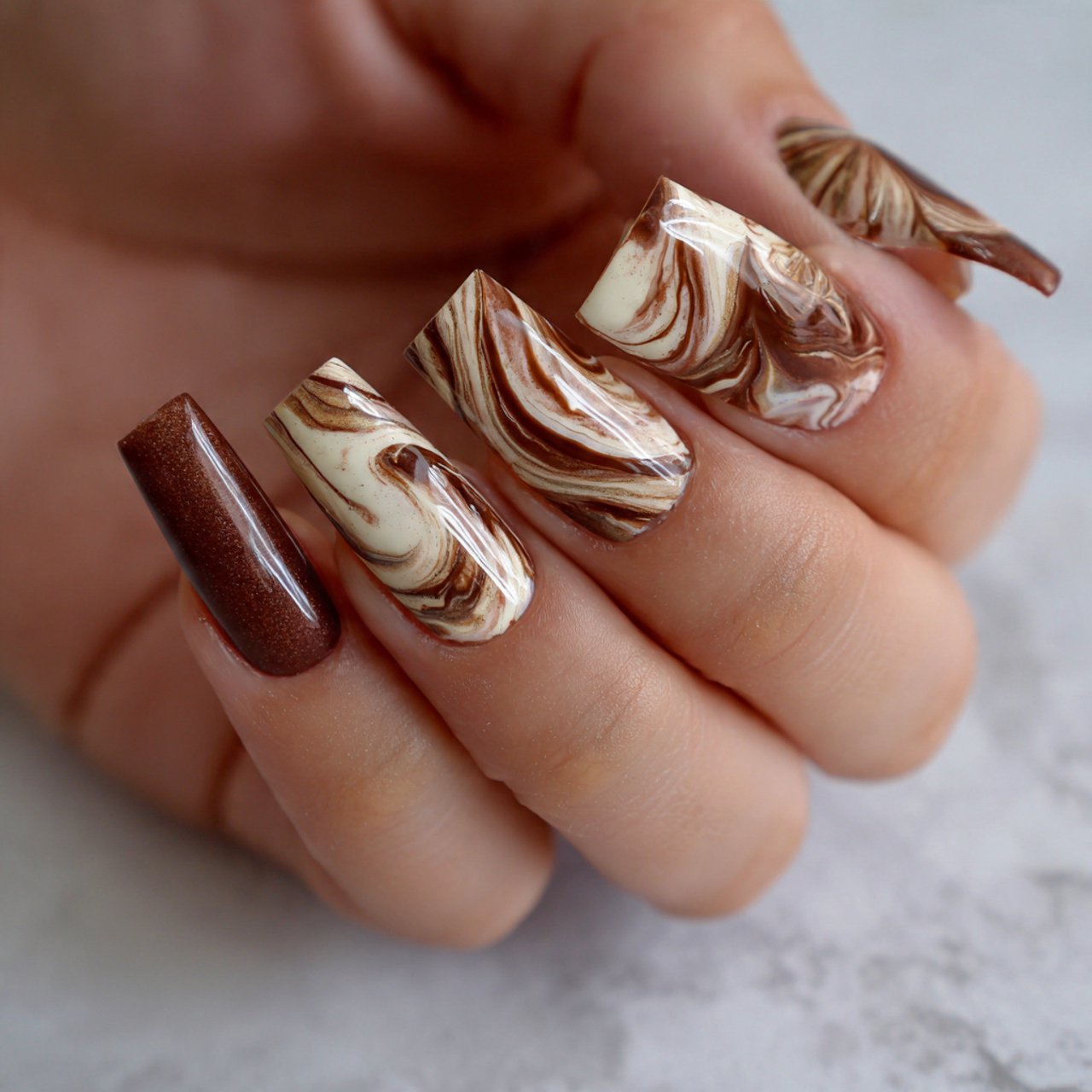 latte swirl acrylic nails