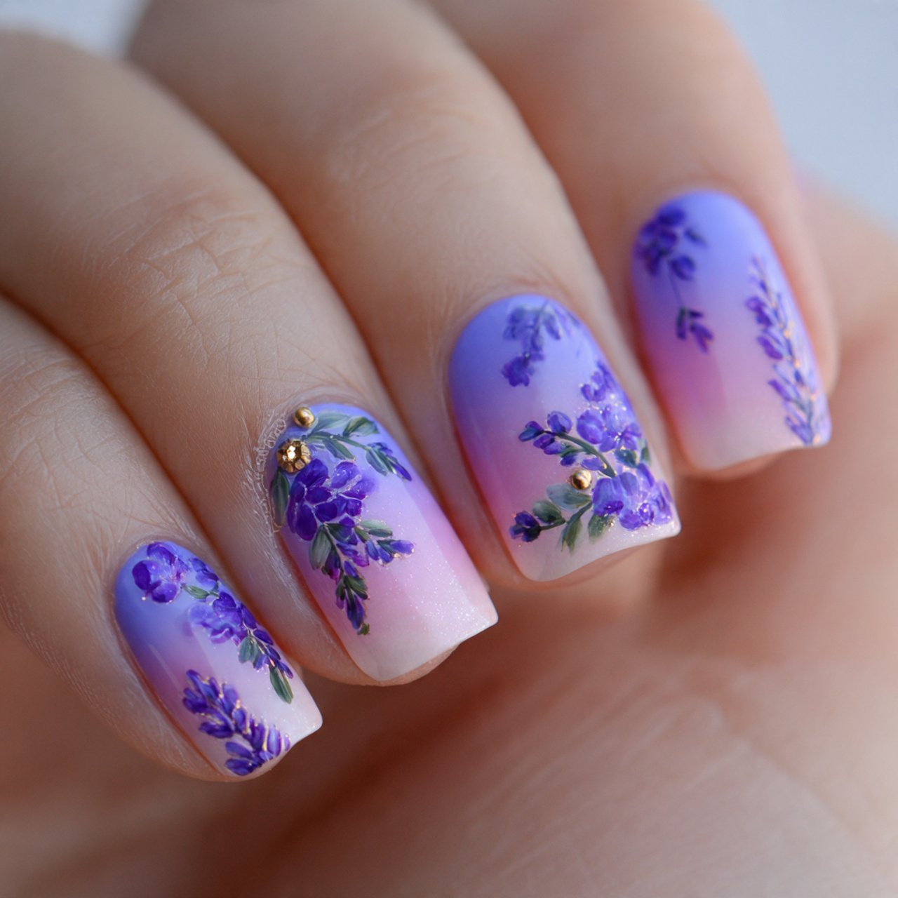 lavender floral ombre nails