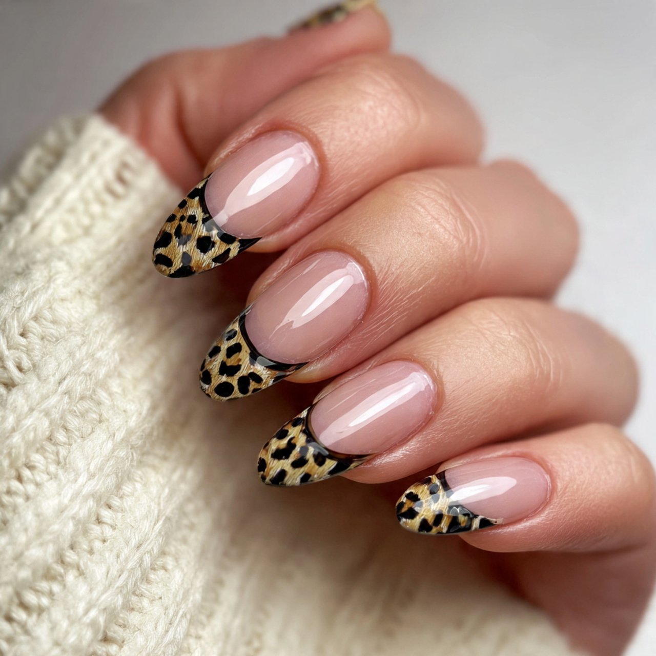 leopard french tip nails
