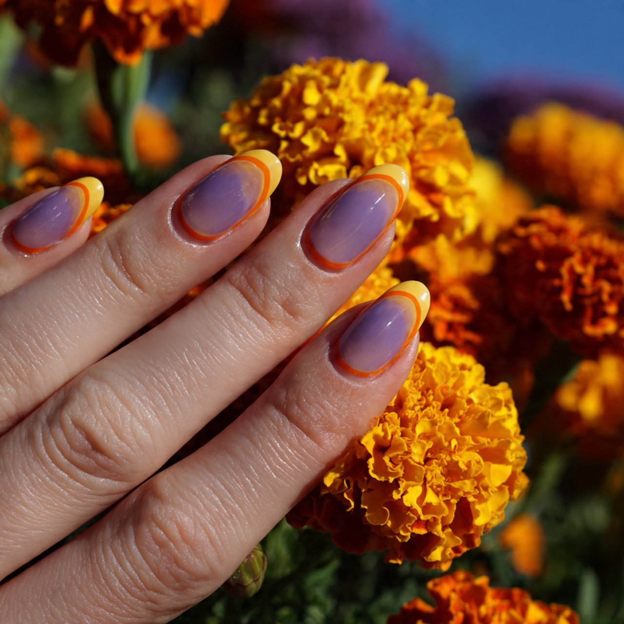 marigold french outline nails