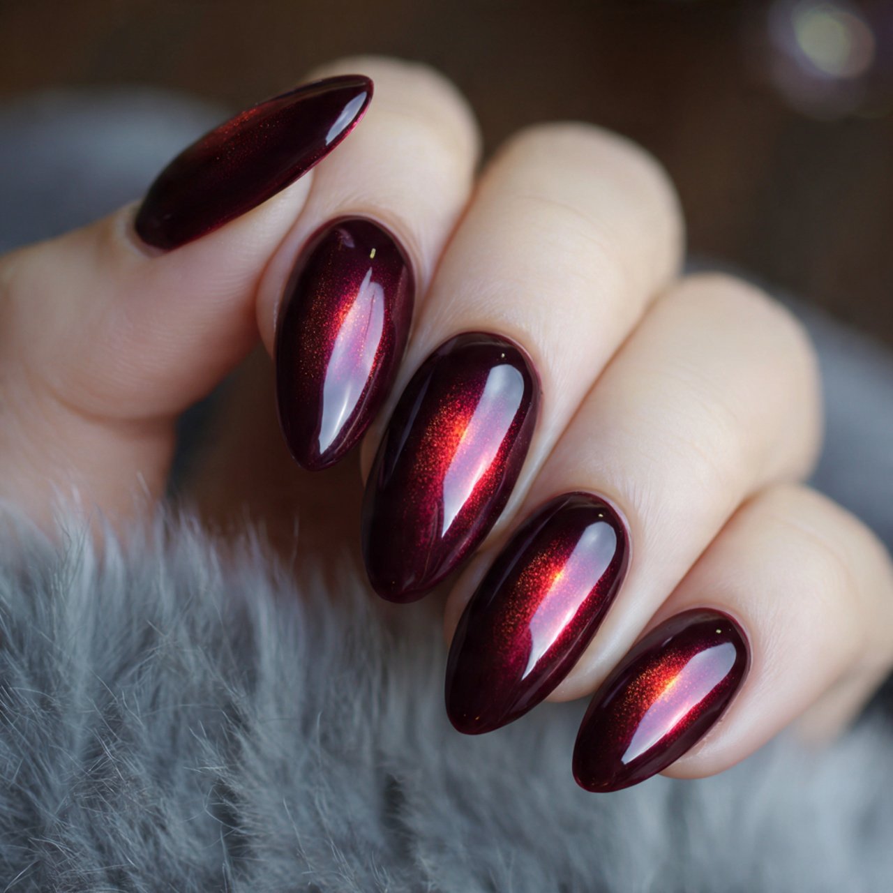 maroon cat eye nails