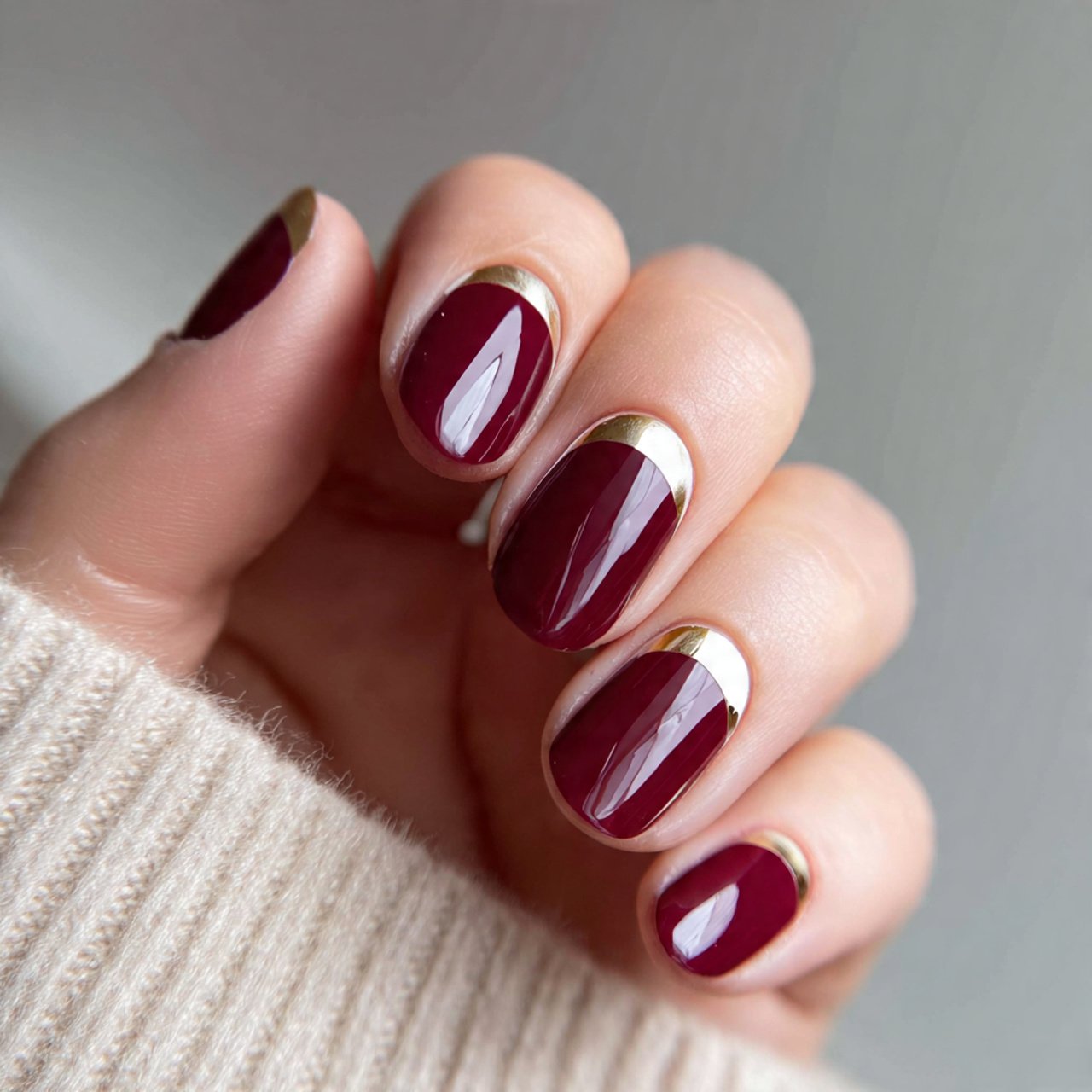 maroon half moon nails