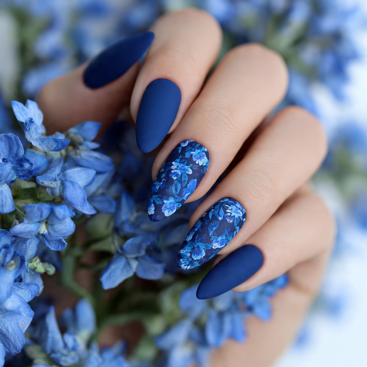 matte blueberry almond nails