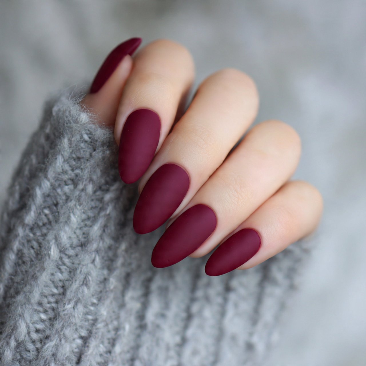 matte burgundy almond nails