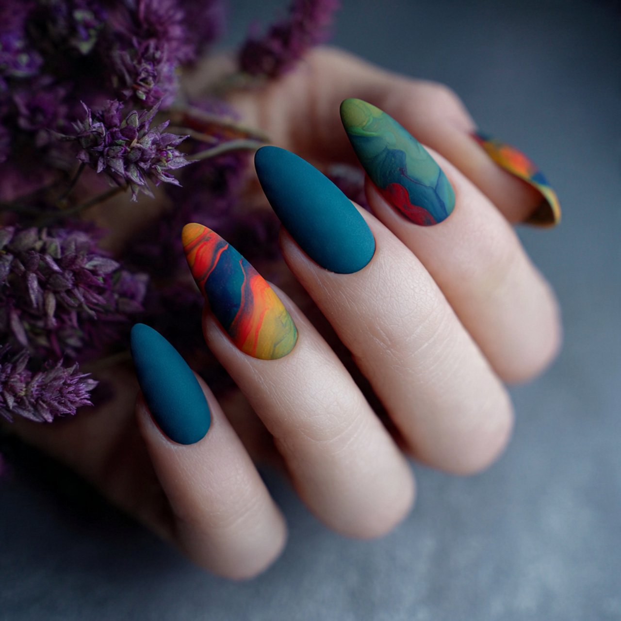 matte nails with glossy abstract tips nails