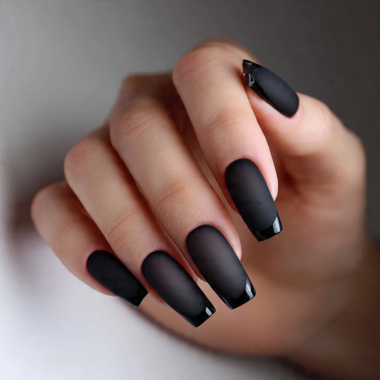 matte with glossy tips nails