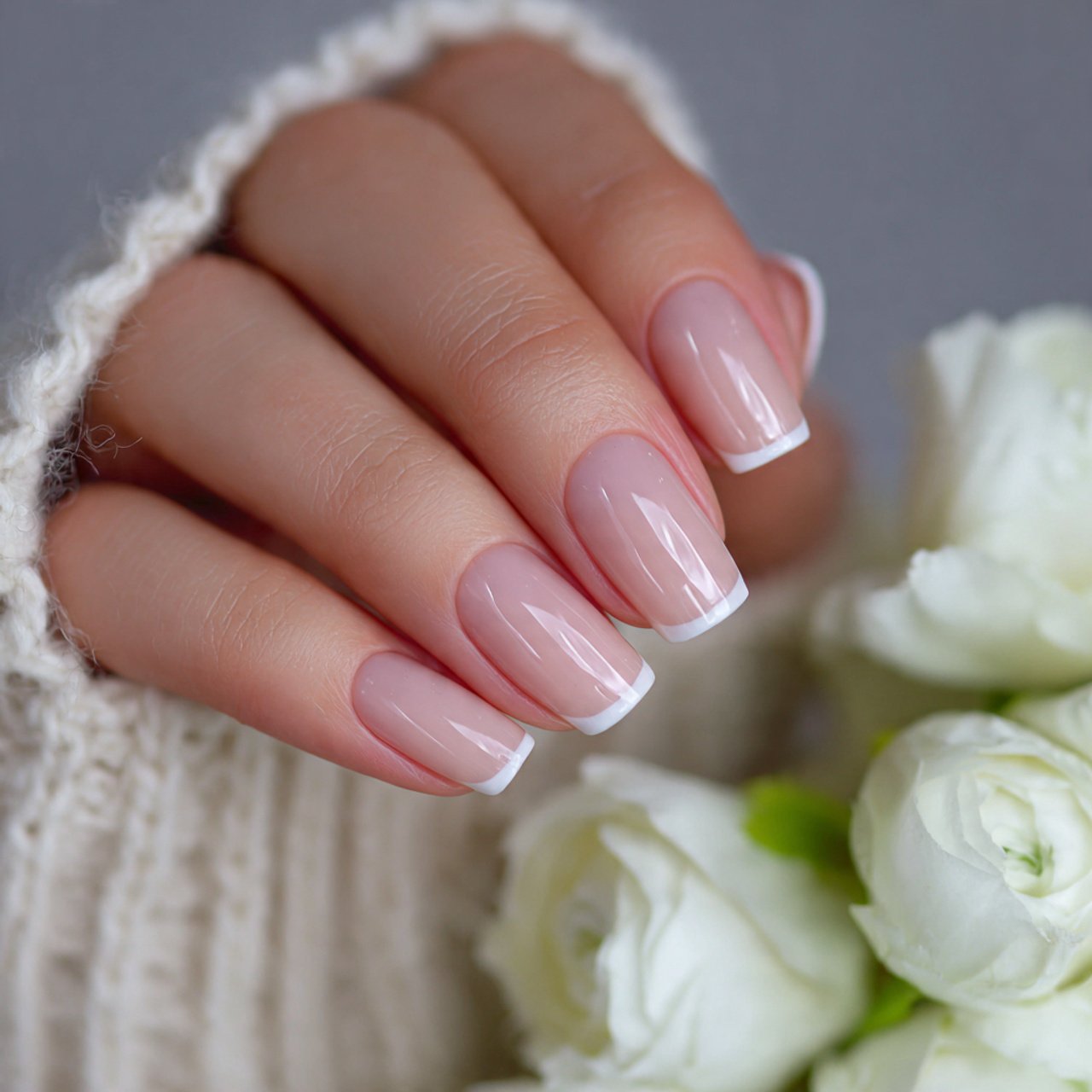 micro french tips on a sheer base nails 2