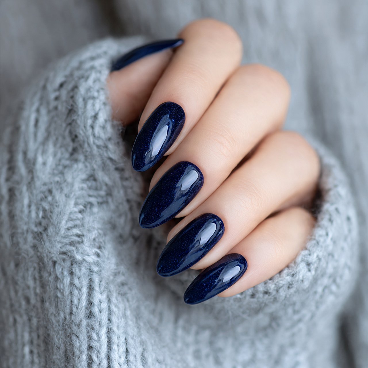 midnight blue glazed almond nails
