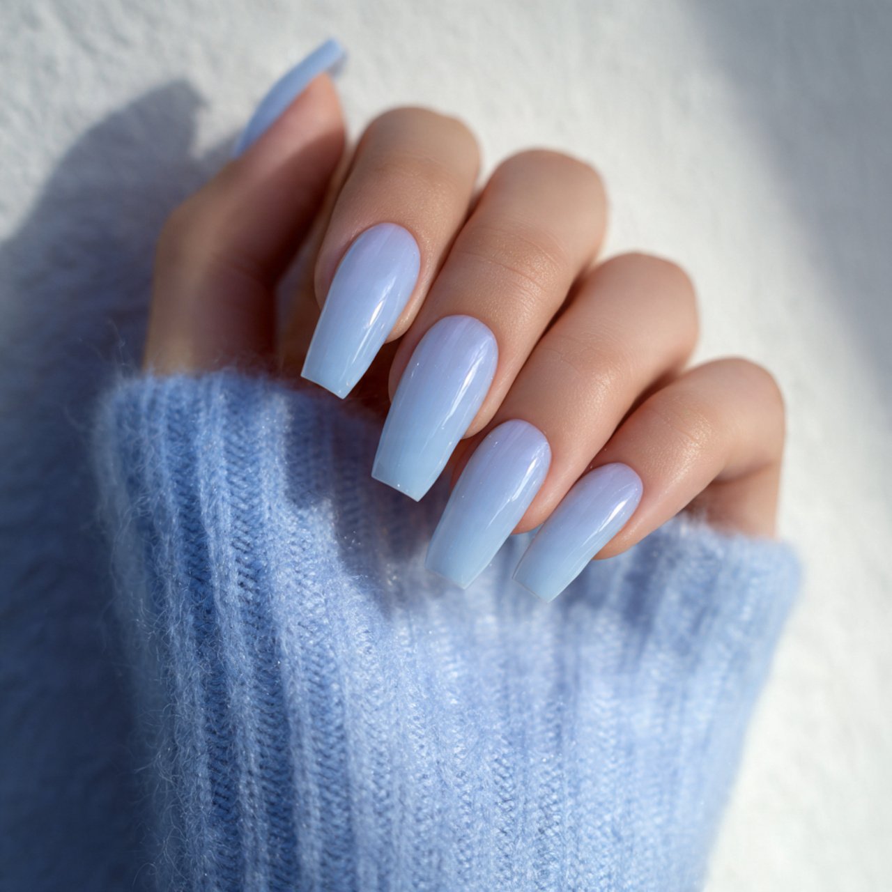 milky baby blue aura nails