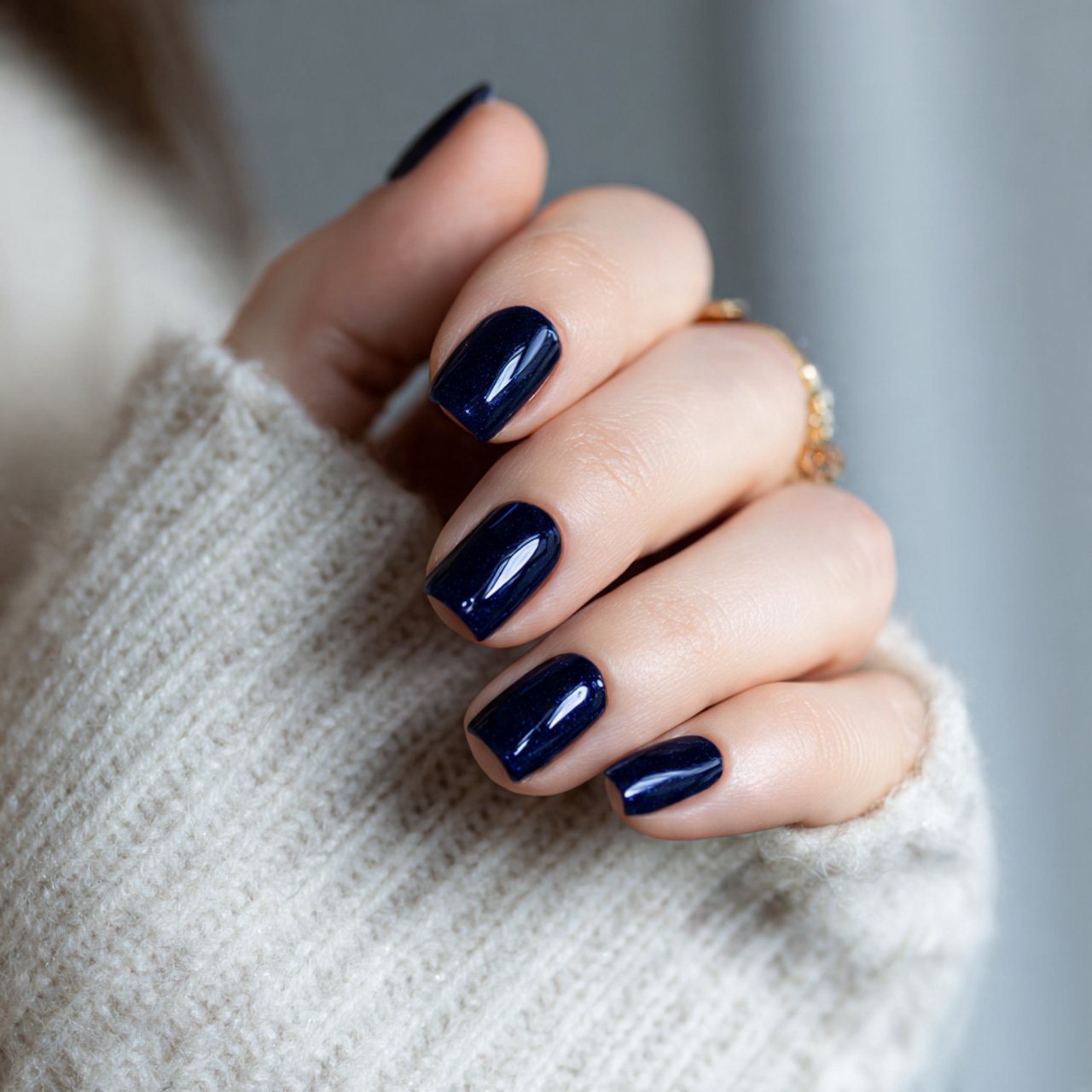 milky base with navy tips nails