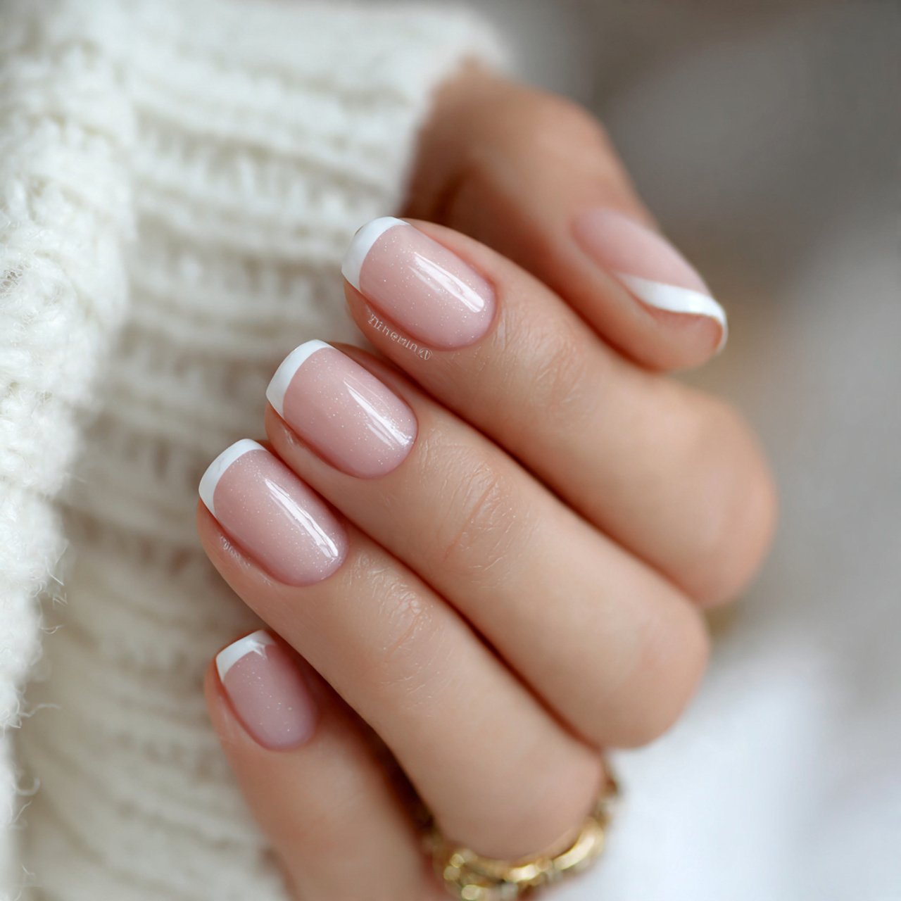 milky micro french nails