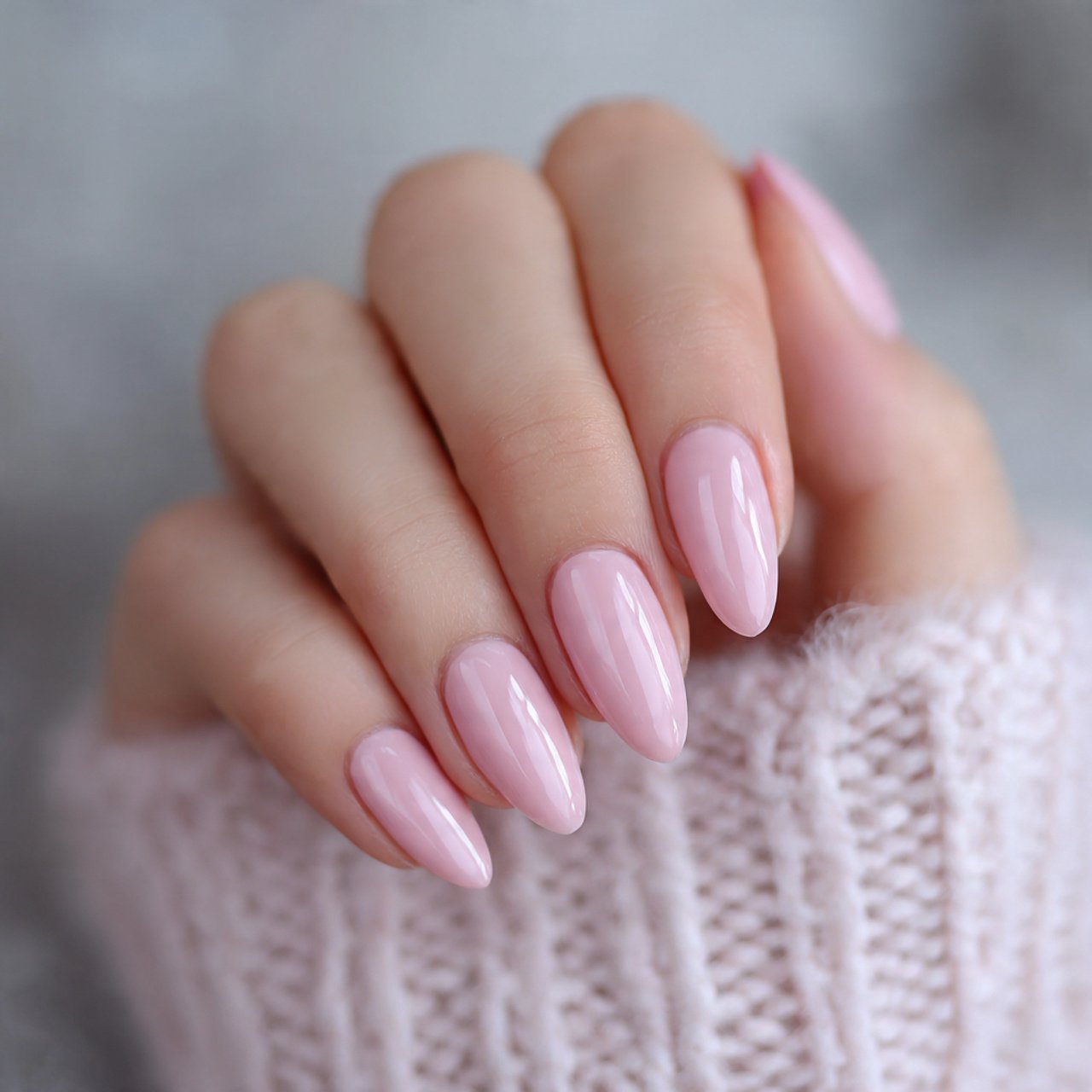 milky pink almond acrylic nails