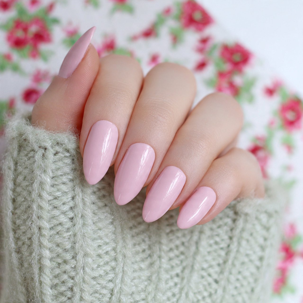 milky pink almond fake nails