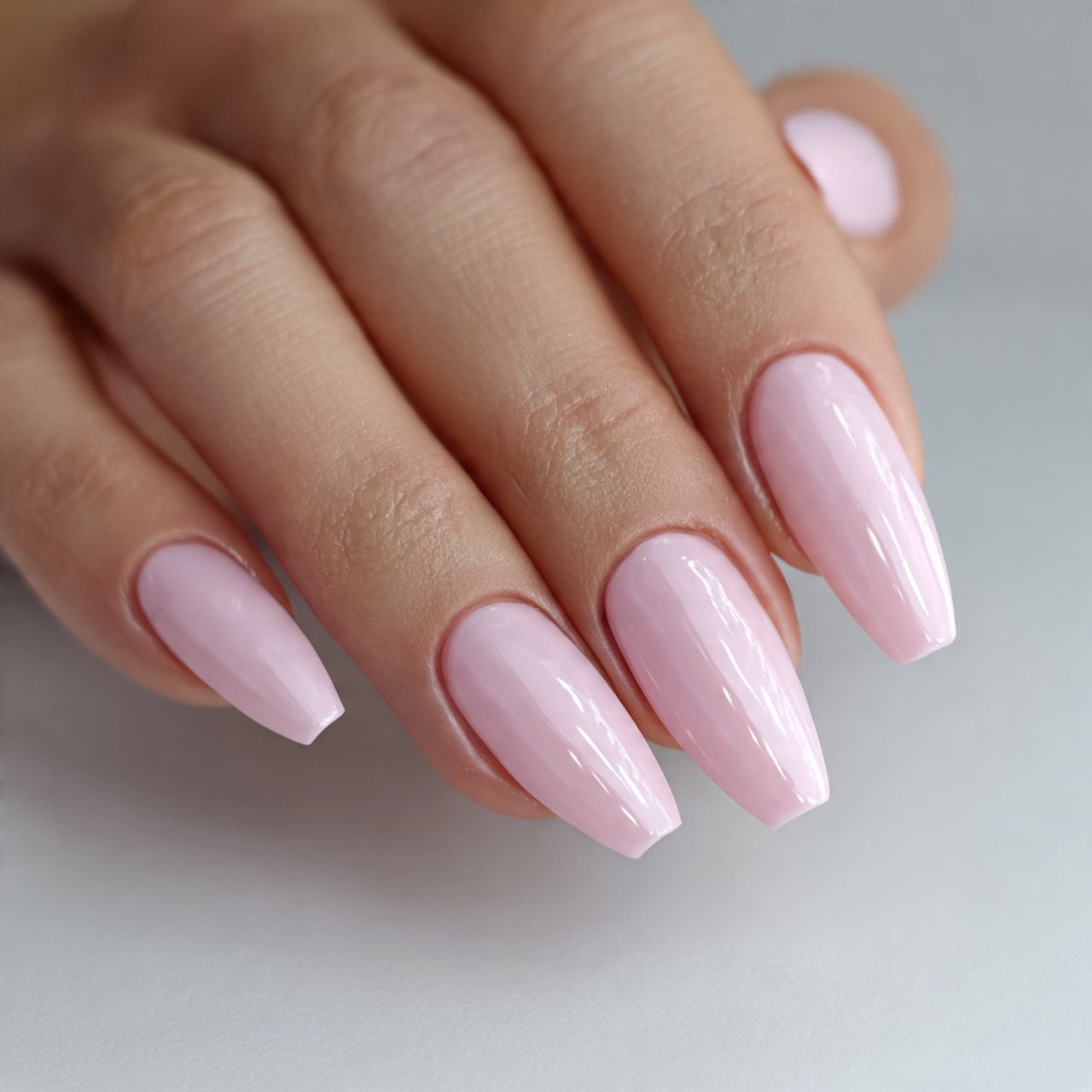 milky pink gloss acrylic nails