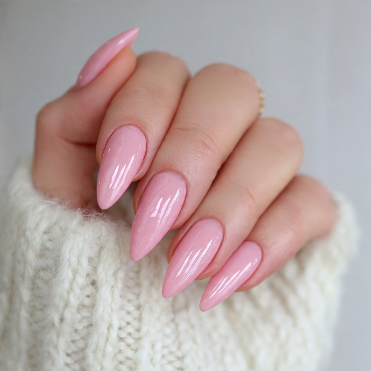 milky pink gloss acrylics nails