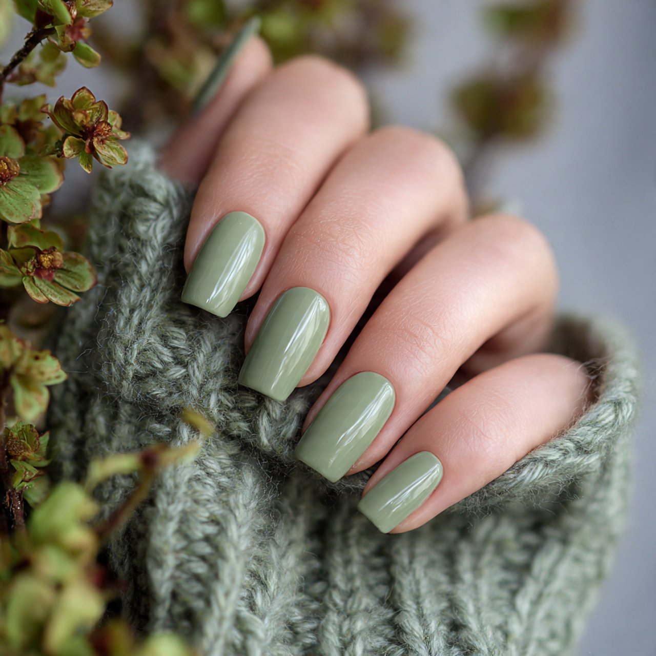 milky sage glossy nails