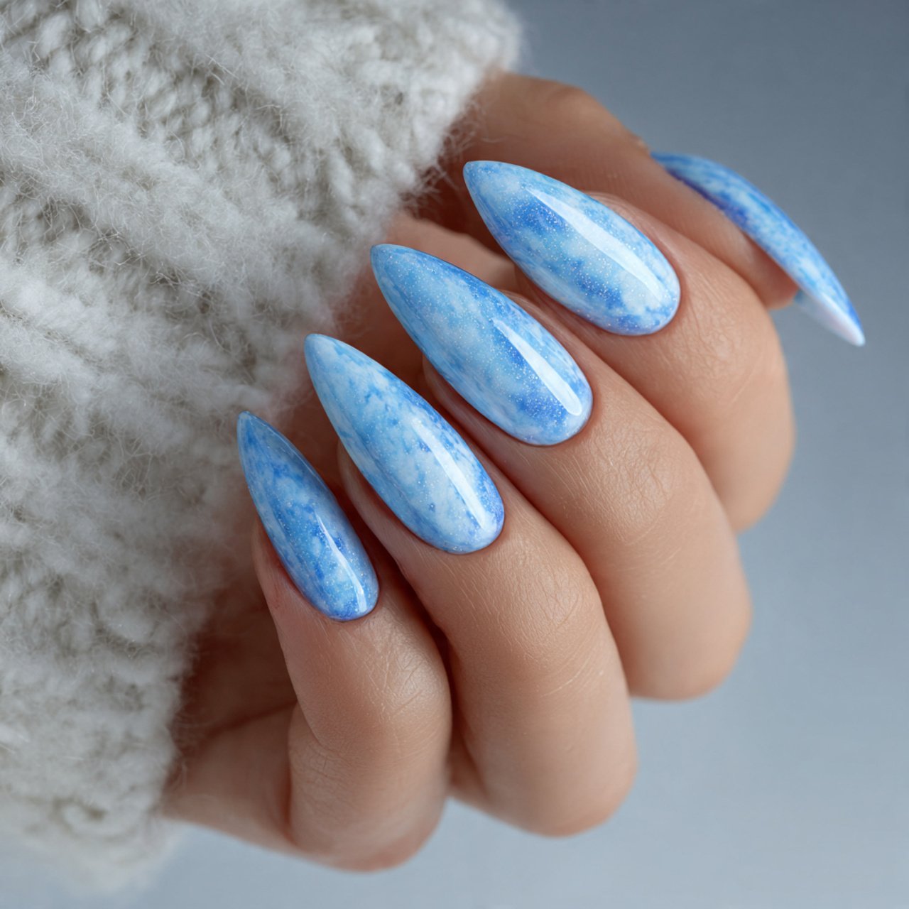 milky sky blue gloss nails