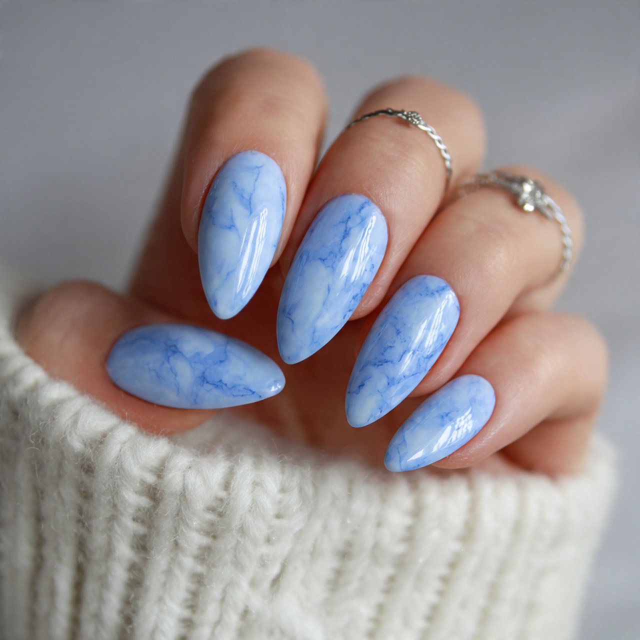 milky sky blue nails