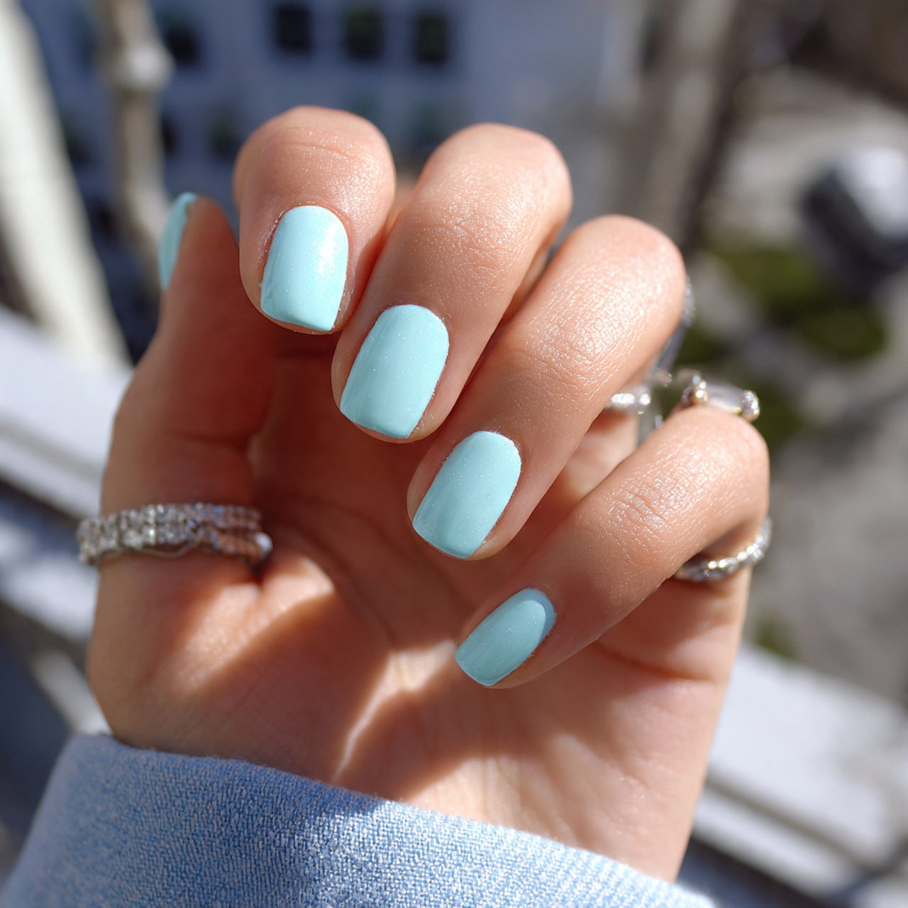 milky tiffany blue nails
