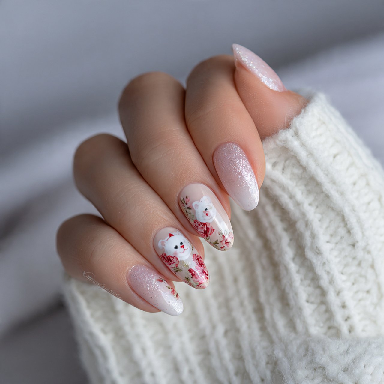 milky white snow soft xmas nails