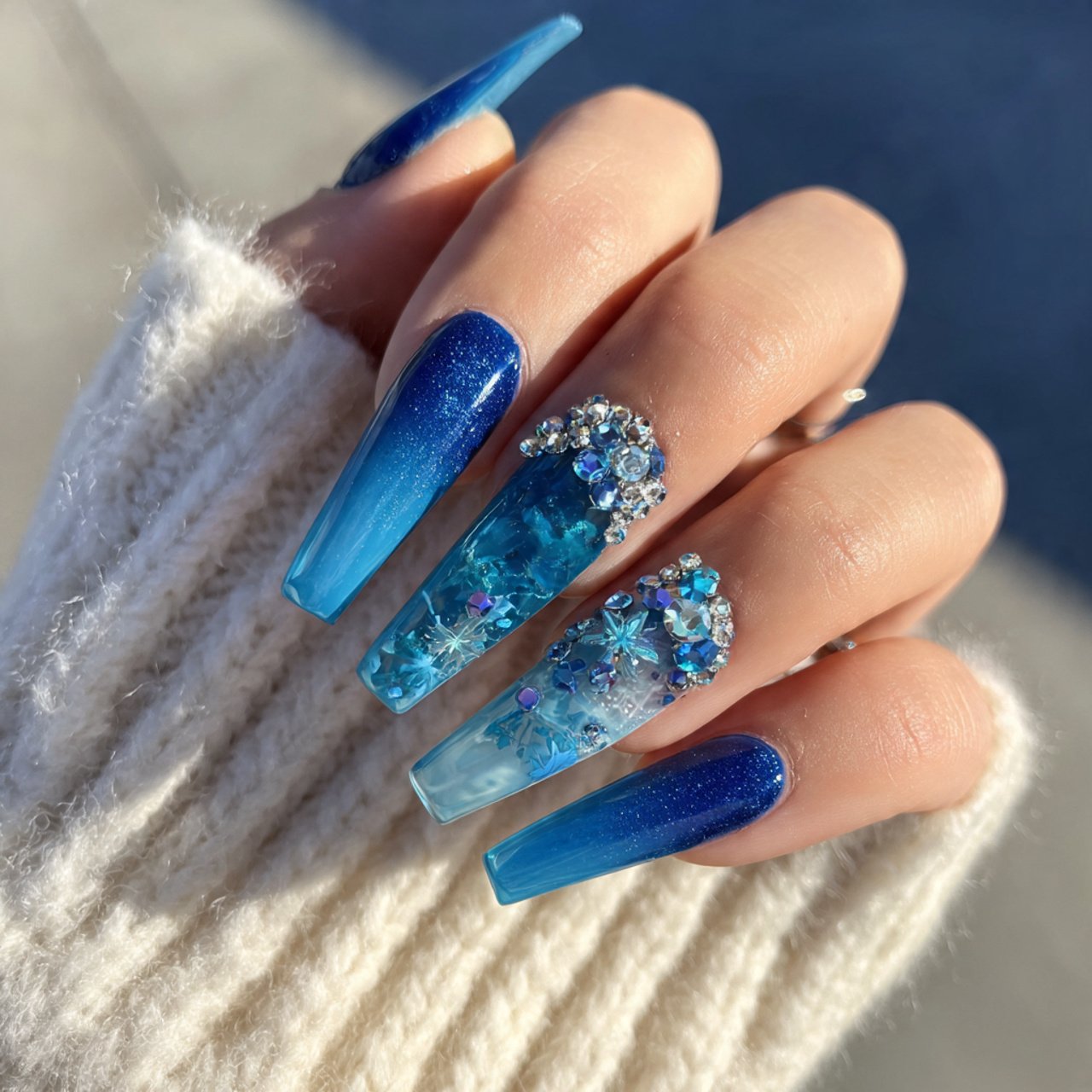 mixed blue acrylic nails set nails