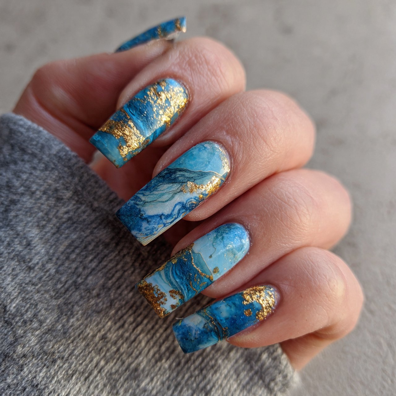 mixed blue and gold manicure set nails