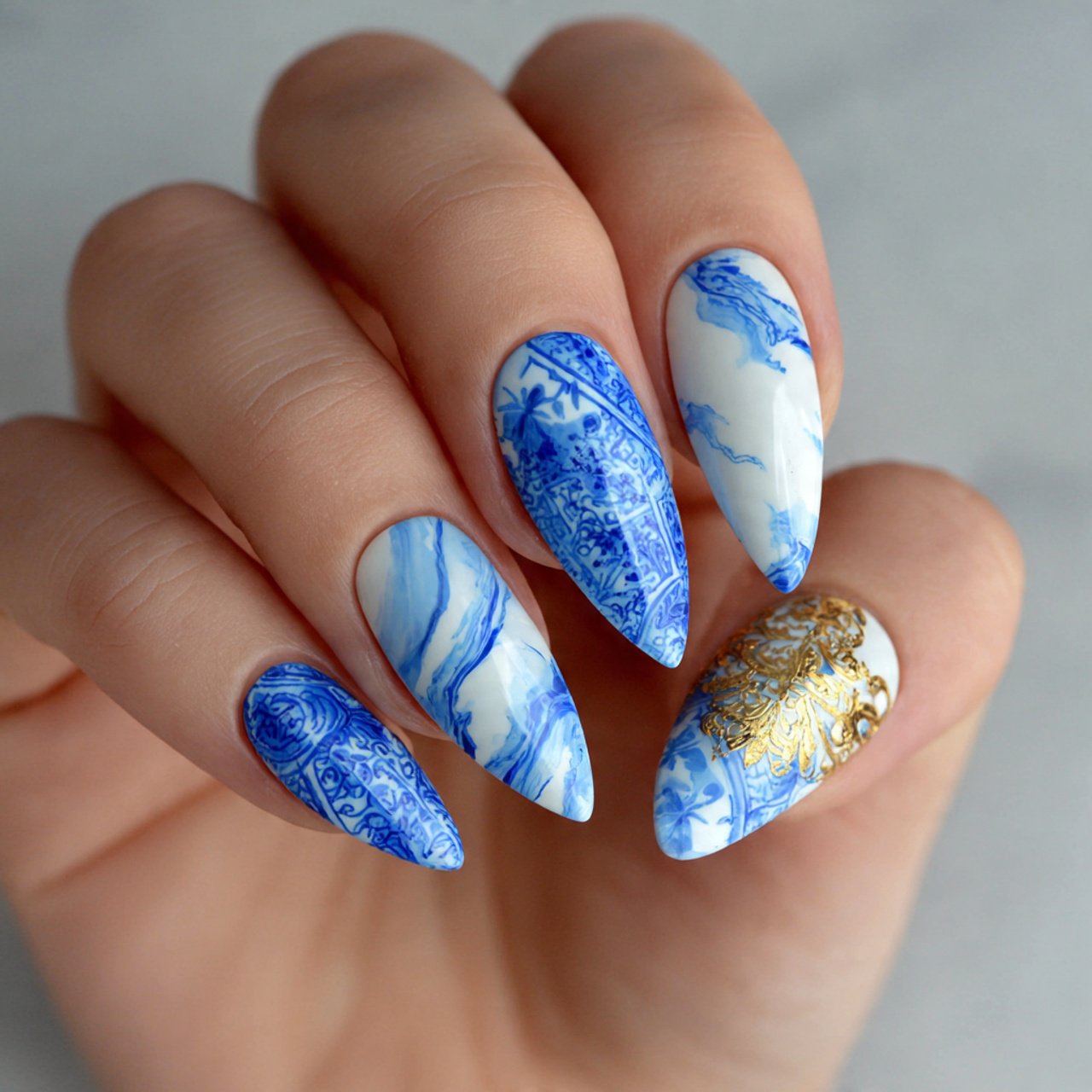 Blue and White Nails: 15 Elegant, Wearable Designs That Still Feel Fresh 15 mixed blue and white manicure set nails
