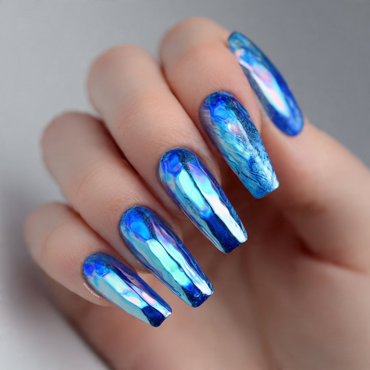 mixed blue aura manicure set nails