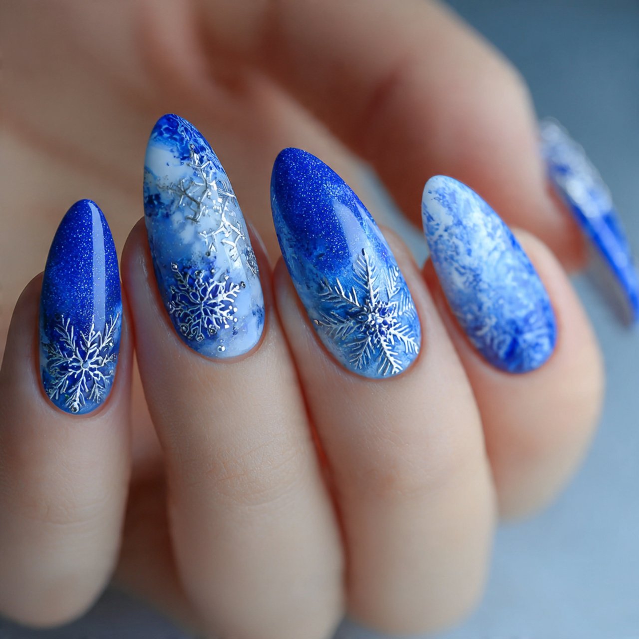 mixed blue christmas manicure set nails