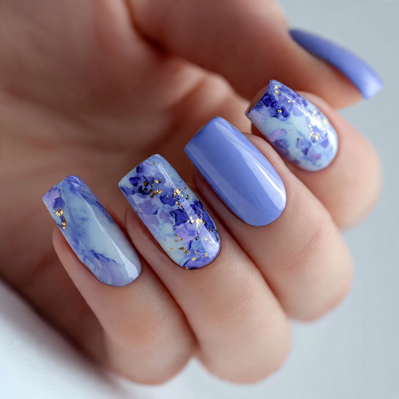 mixed blue summer manicure set nails