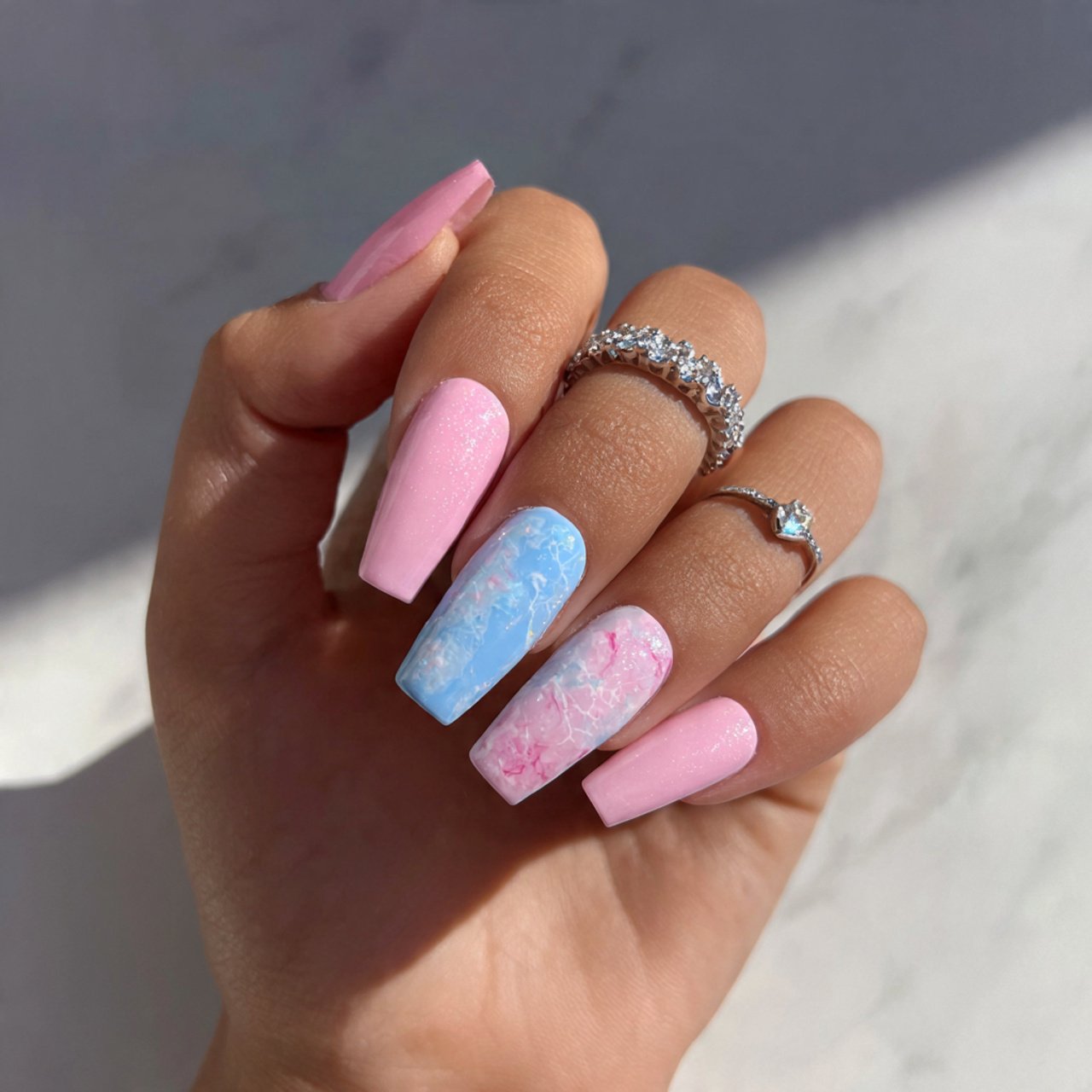 Pink and Blue Nails: 15 Fresh, Wearable Designs That Feel Trendy Without Trying Too Hard 14 mixed pink and blue manicure set nails 1