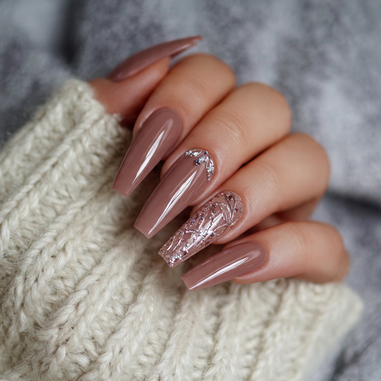 mocha french acrylic nails