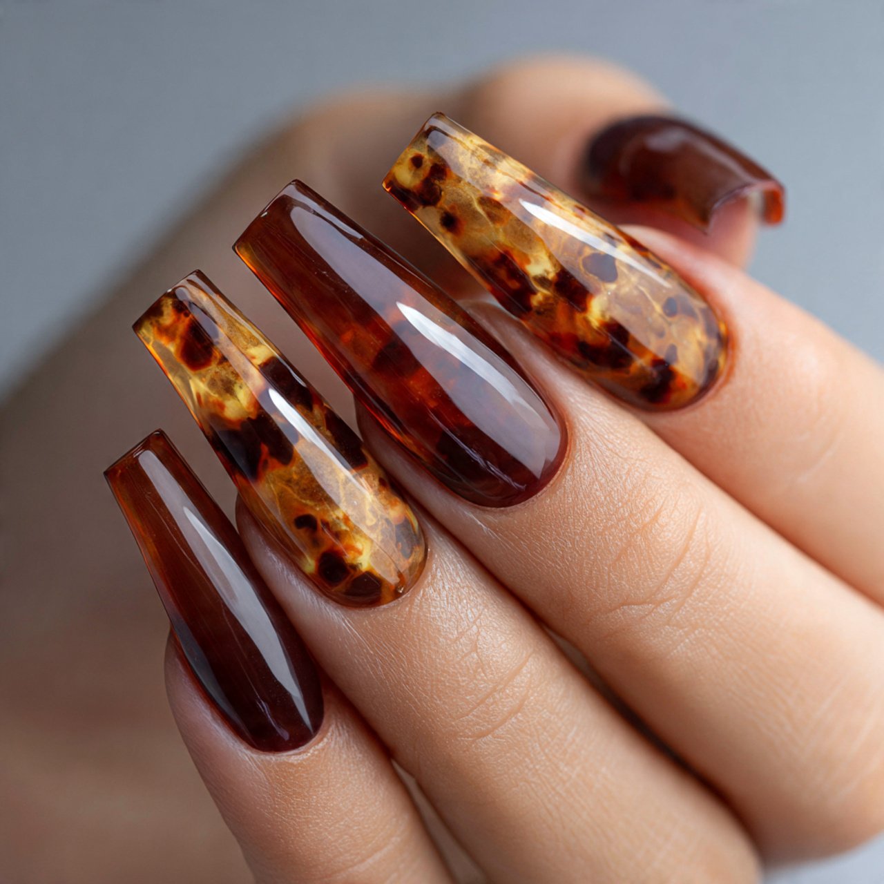 mocha tortoiseshell acrylics nails