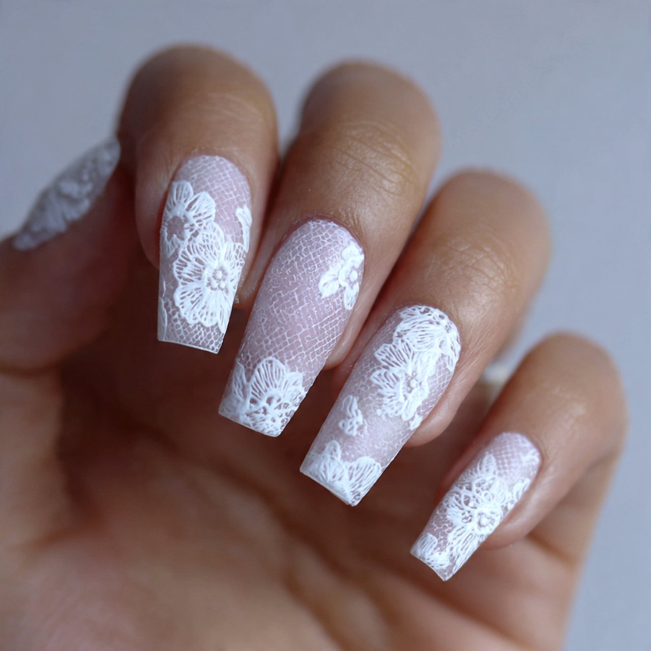 modern white lace acrylics nails