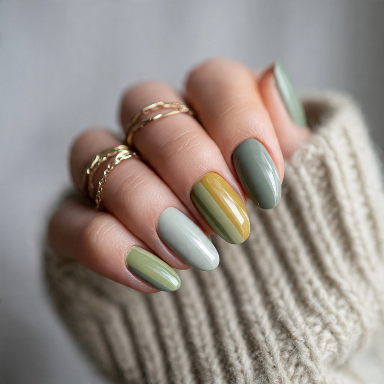 muted sage casual nails