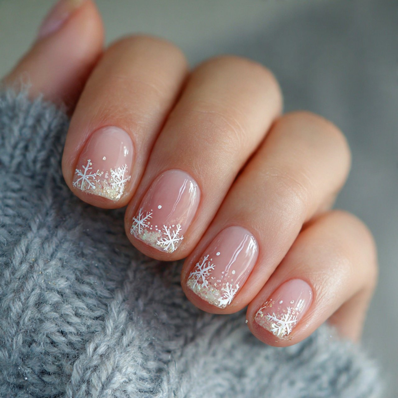 nails with tiny snowflake accents nails