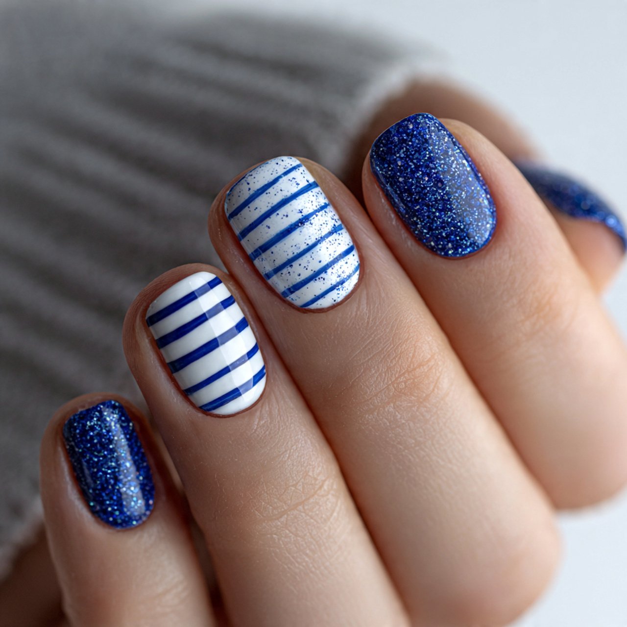 Blue and White Nails: 15 Elegant, Wearable Designs That Still Feel Fresh 13 nautical stripe blue and white nails