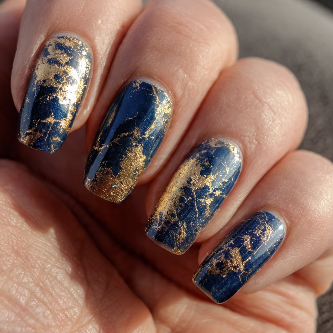 navy and gold foil nails