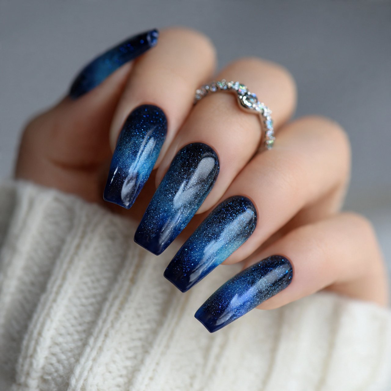 navy blue aura nails