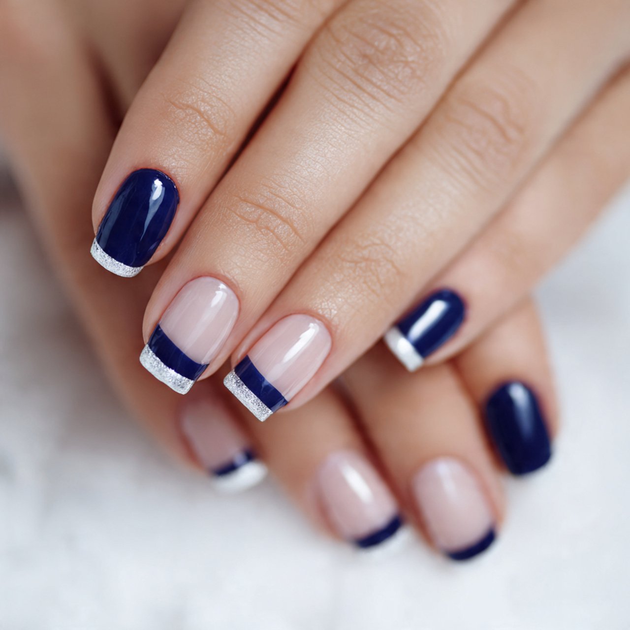 navy blue french nails