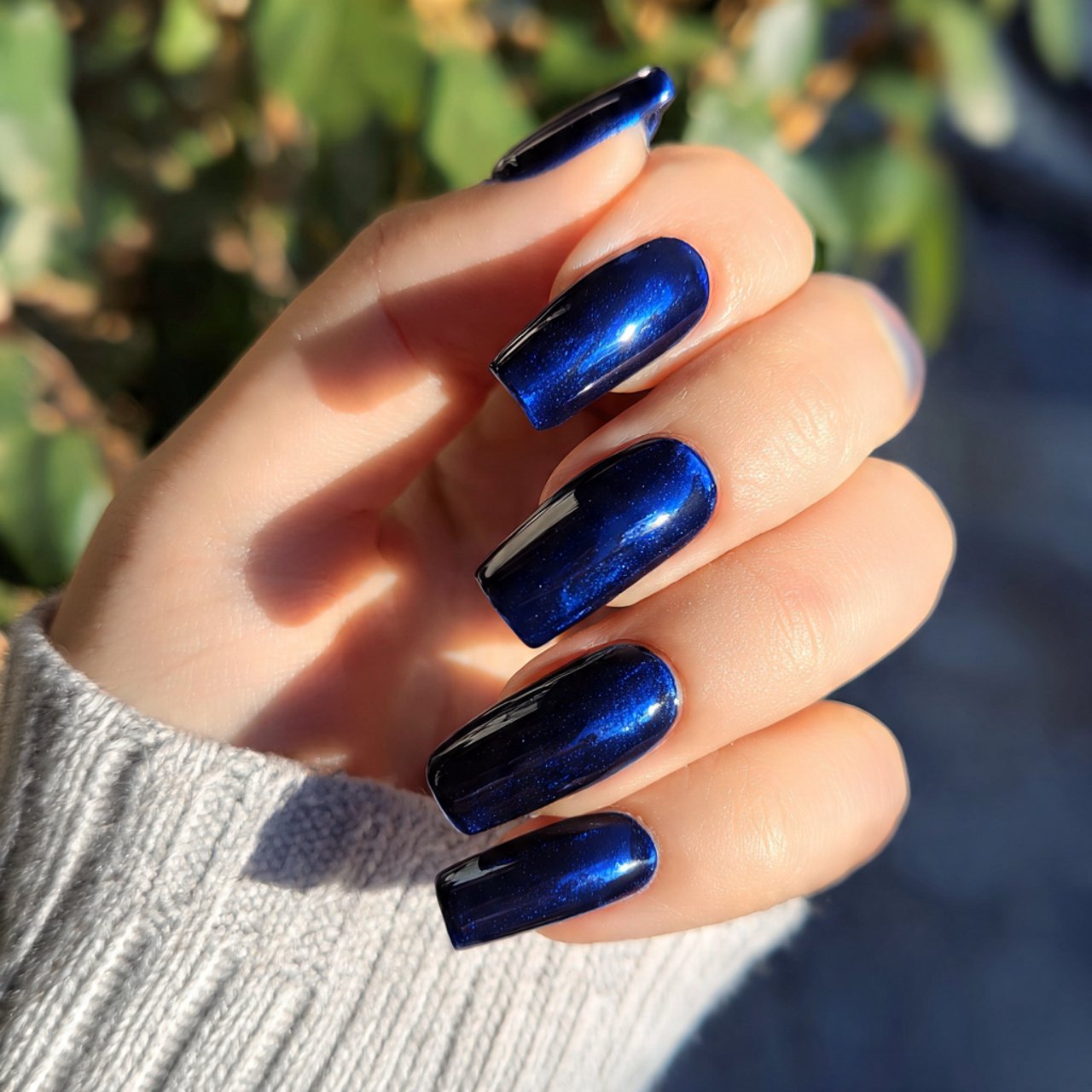 navy blue glossy acrylic nails