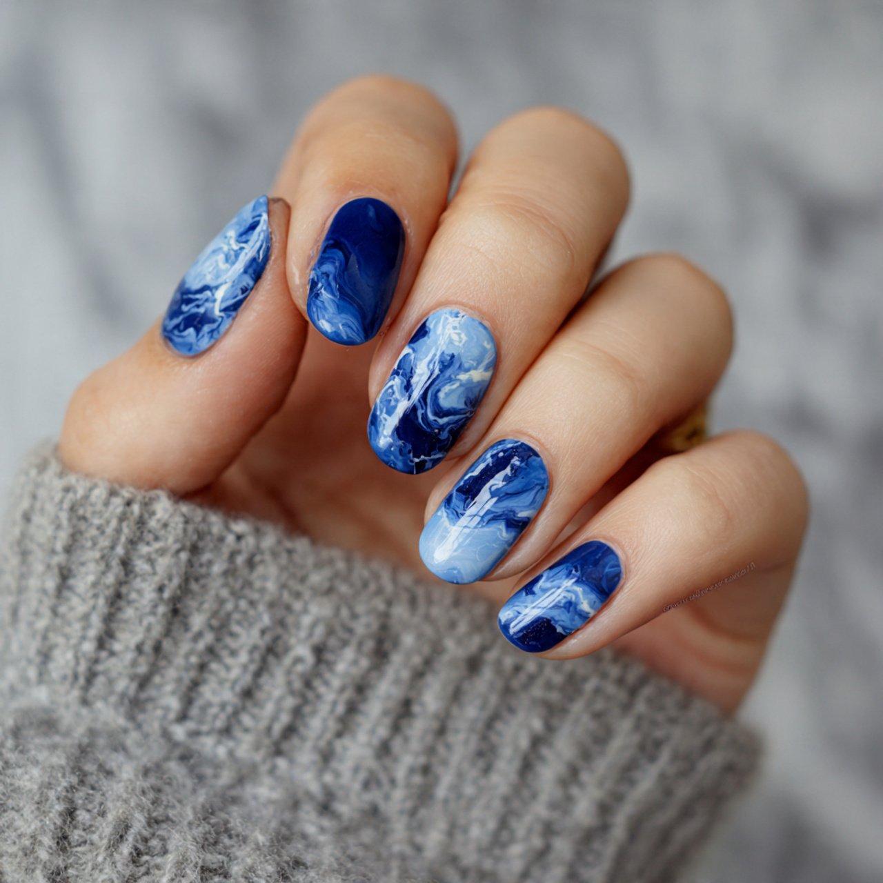 navy marble nails