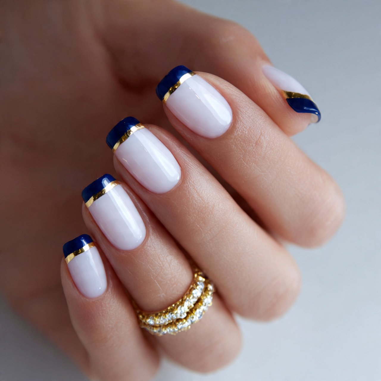 navy micro french nails
