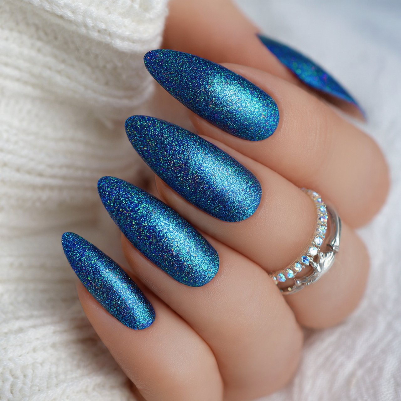 ocean blue shimmer nails