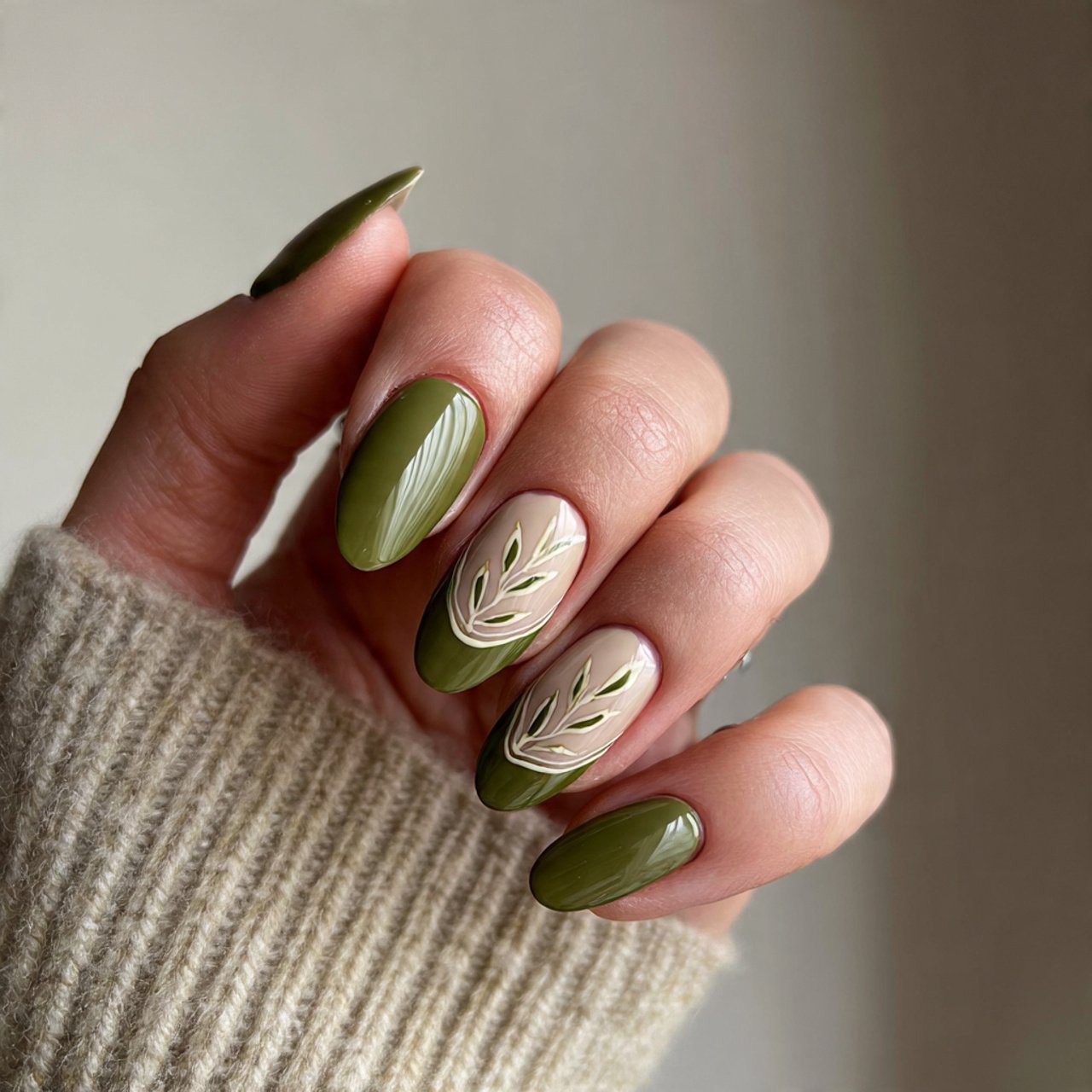 olive and nude negative space nails